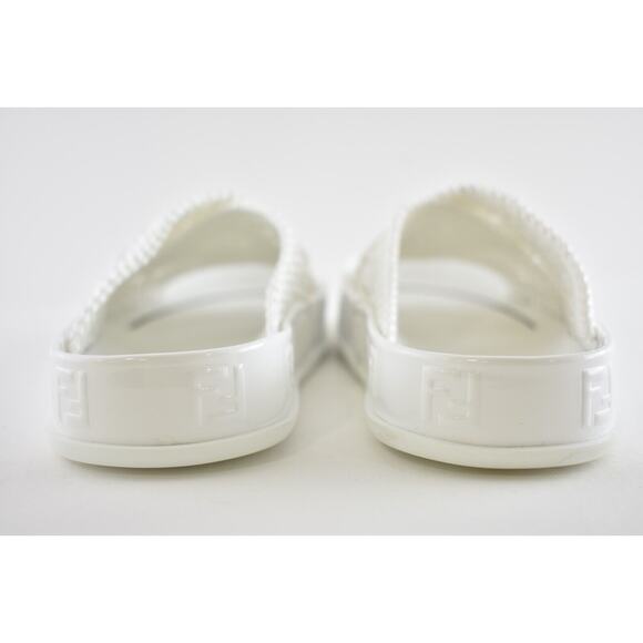 Fendi White Criss Cross Woven Logo Mule Slide Slip On Flat Flip Flop Sandal 35.5 - Picture 11 of 12